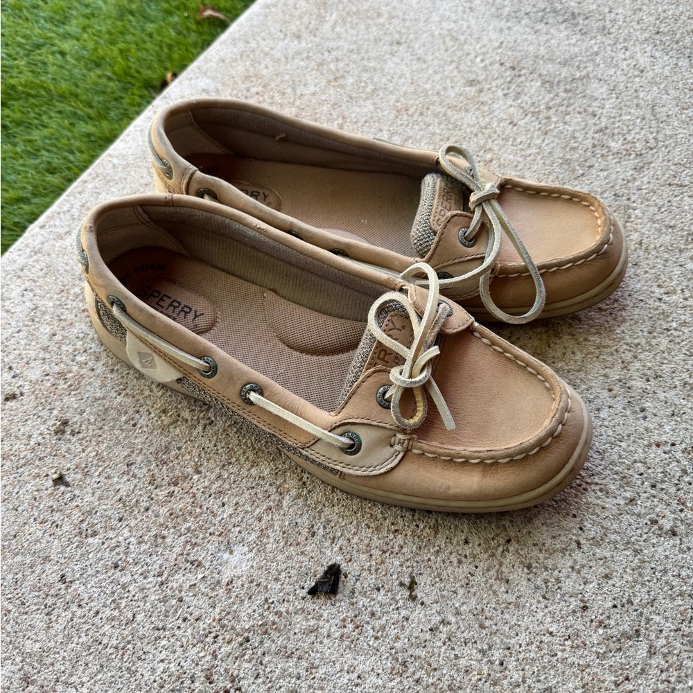 Sperry Tan Leather Moccasins with Rawhide Laces
